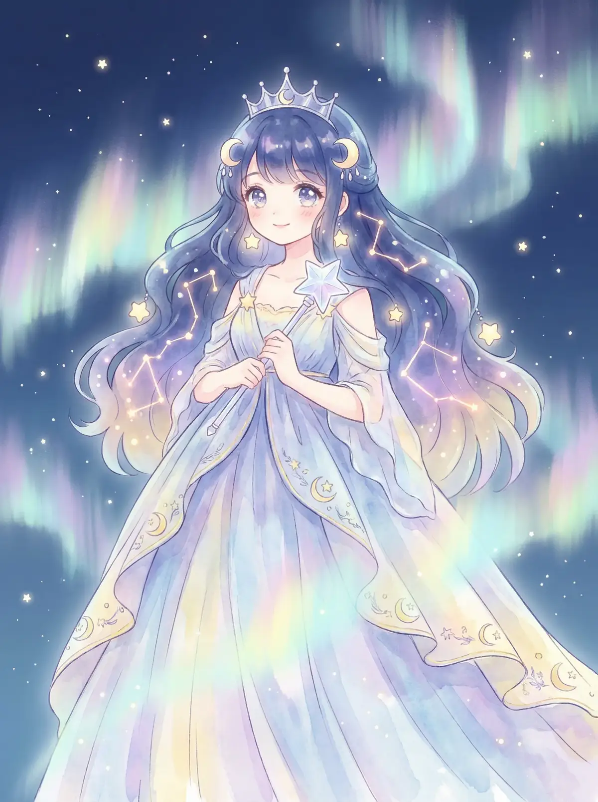 变成黑皮辣妹后和朋友做了樱花漫画 - 星辰公主希尔角色设定图，手持星光权杖
